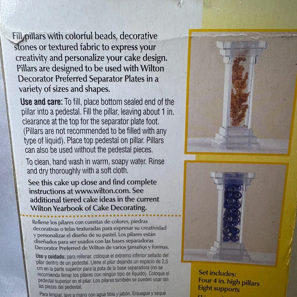 Wilton 6 in Fillable Pillar Set Clear Cake Separators 4 Pillars 8 Pedestals‎